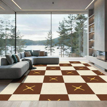 Brown Cream Checkerboard X Rug