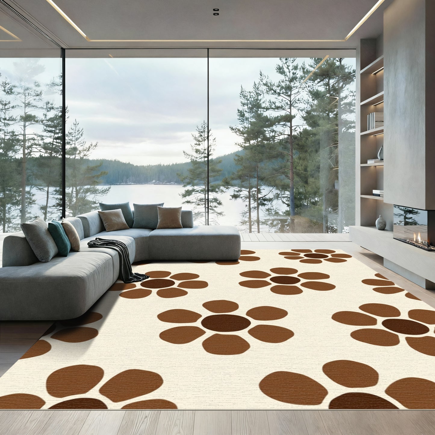 Retro Brown Flower Scatter Rug