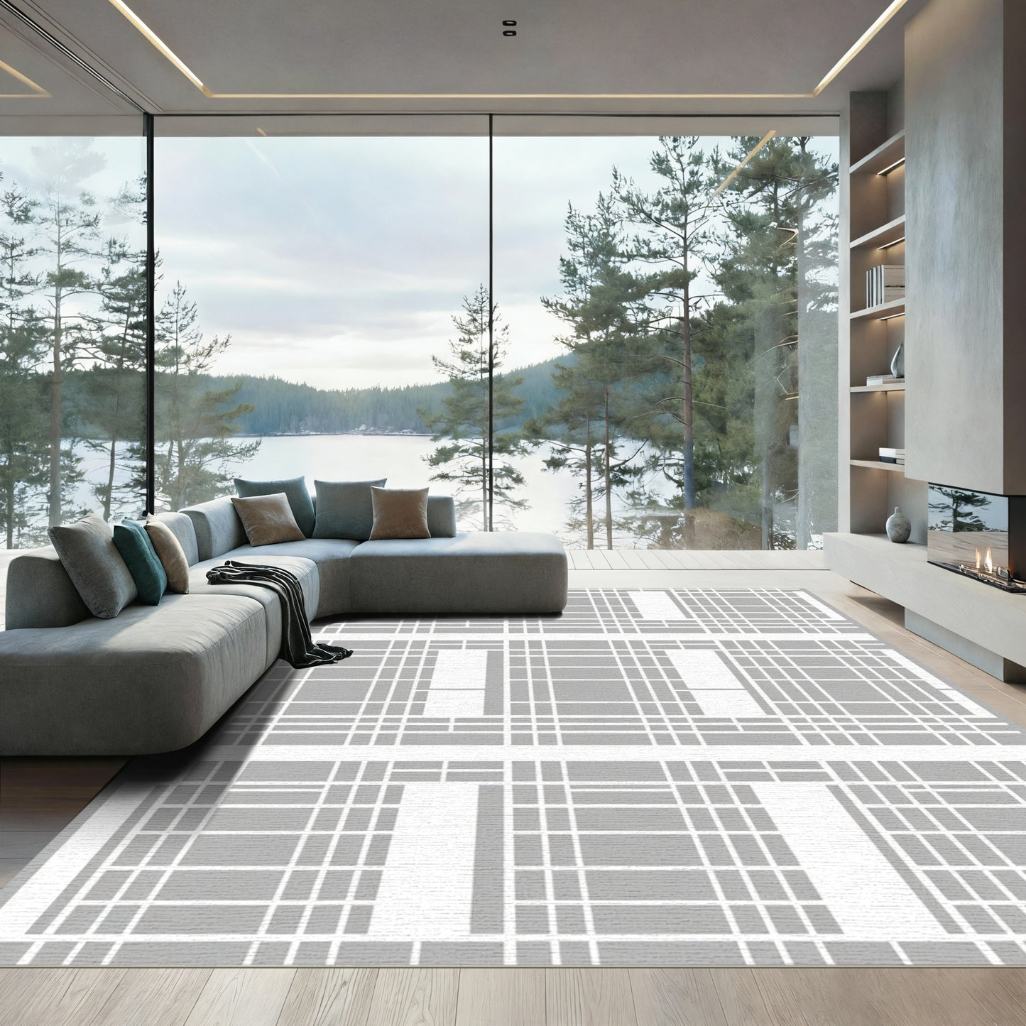 Monochrome Abstract Window Grid Rug