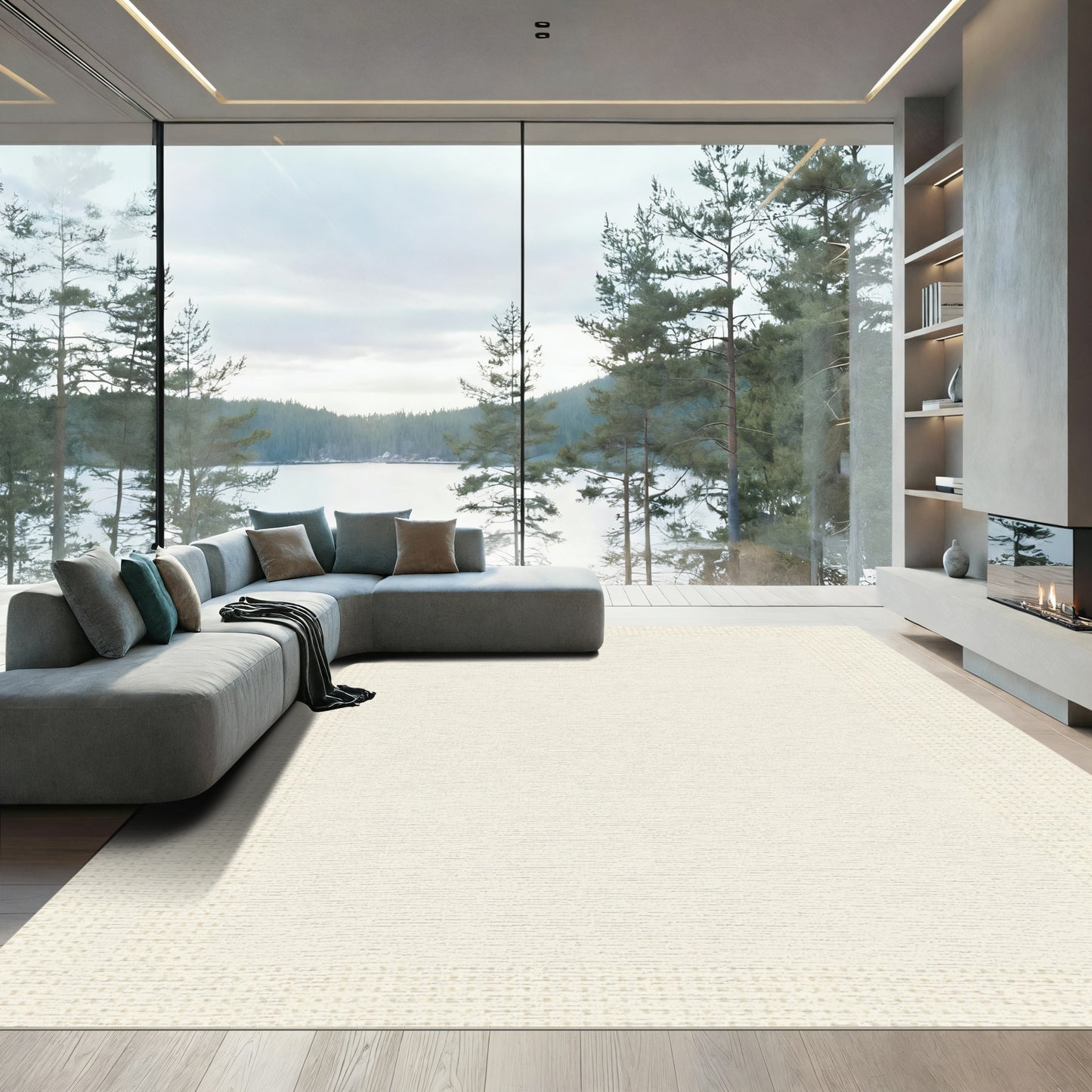 Cream Dotted Geometric Border Rug