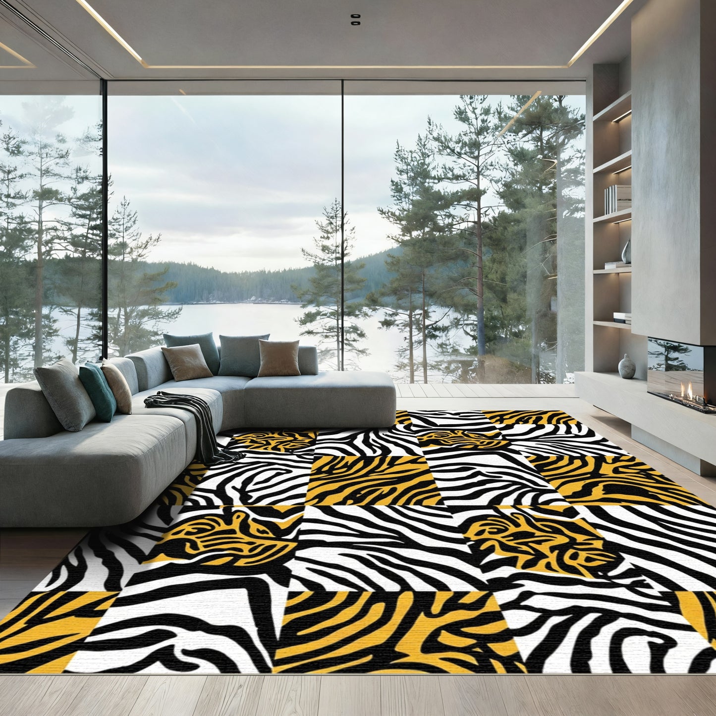 Bold Zebra Stripes Checkerboard Rug