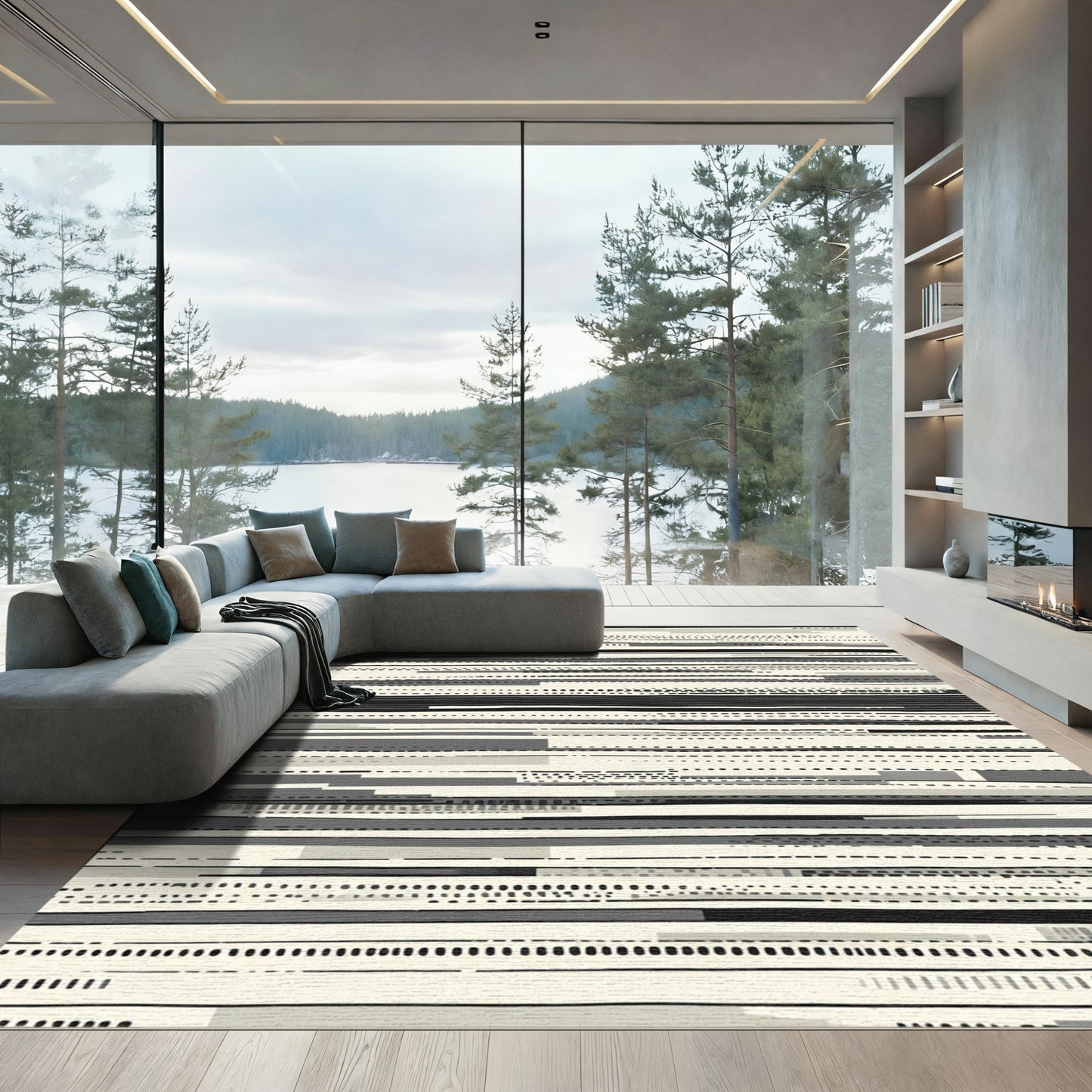 Monochromatic Abstract Stripe Arrangement Rug
