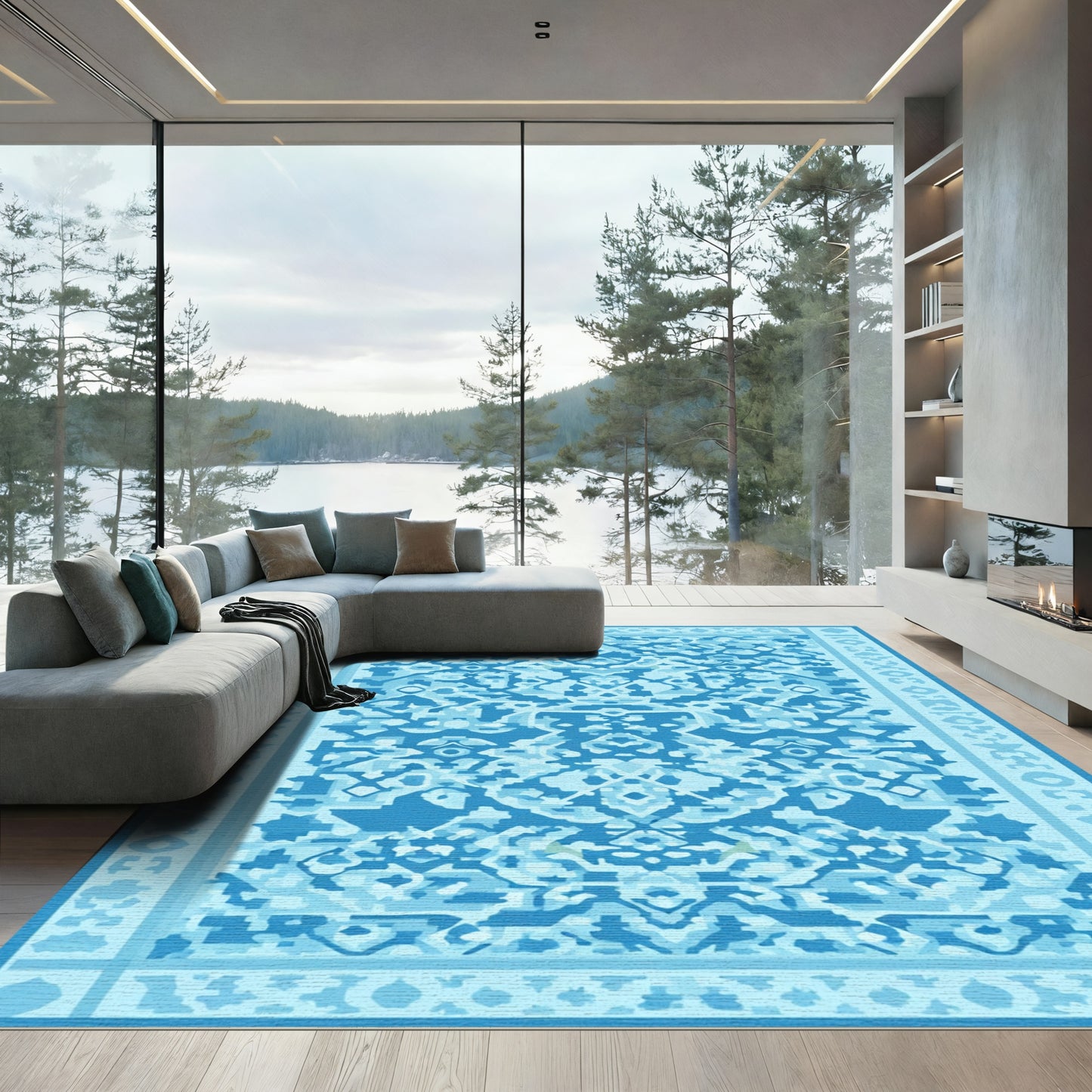 Deep Blue Intricate Medallion Geometric Rug