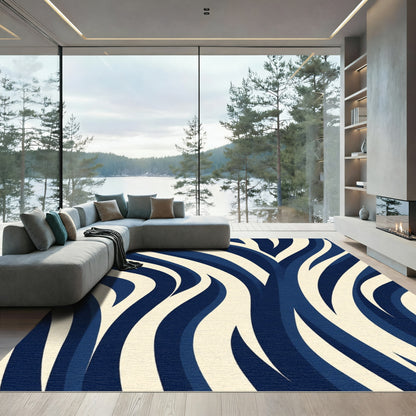 Navy Cream Wavy Stripes Rug