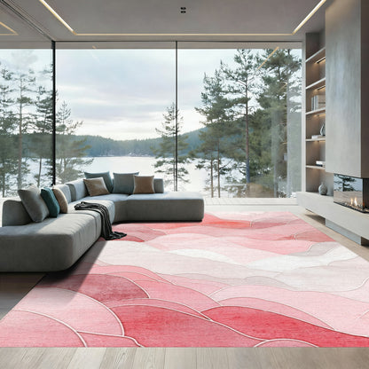 Pink Layered Wave Abstract Rug