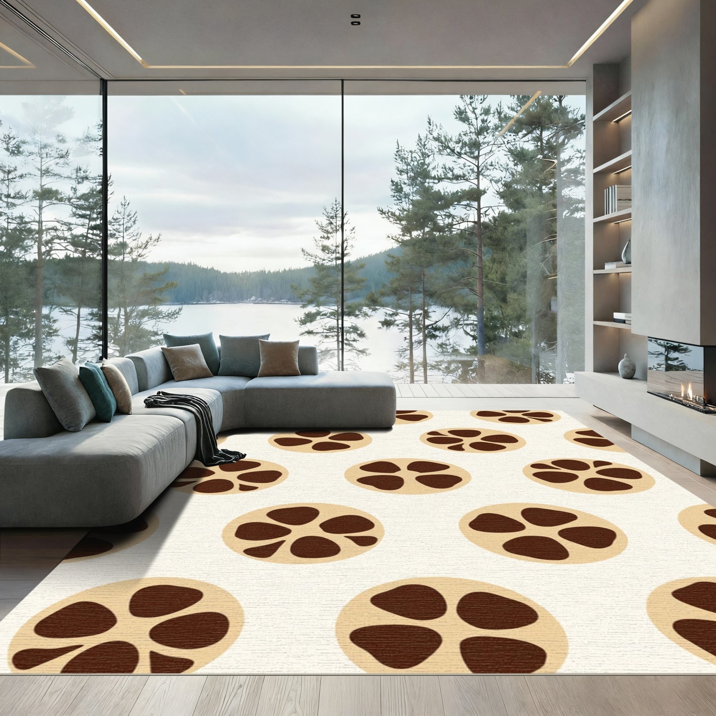Chic Cream Brown Flower Circles Rug