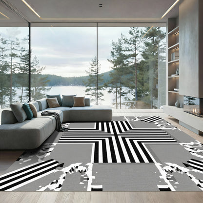 Monochrome Geometric Corner Squares Rug