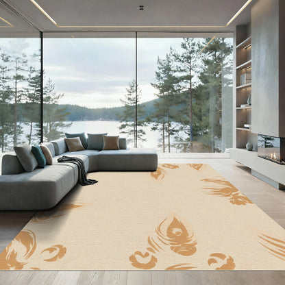 Golden Peacock Feather Swirl Rug