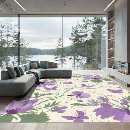 Purple Butterfly Floral Vine Composition Rug