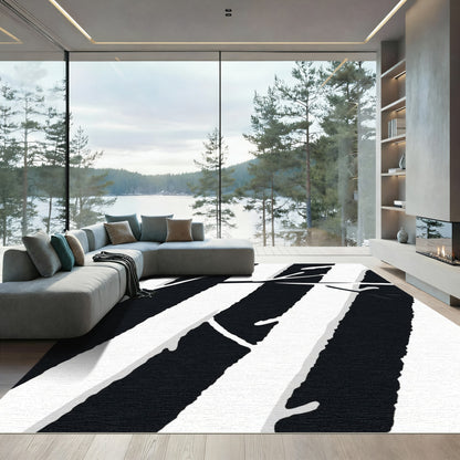 Black White Diagonal Stripe Branches Rug