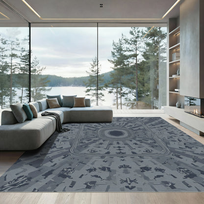 Monochromatic Abstract Radiant Symmetry Rug