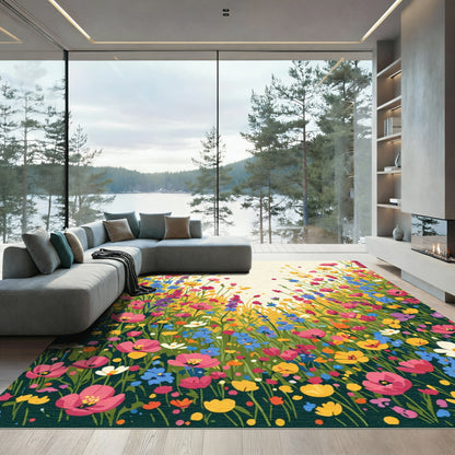 Vibrant Meadow Floral Explosion Rug