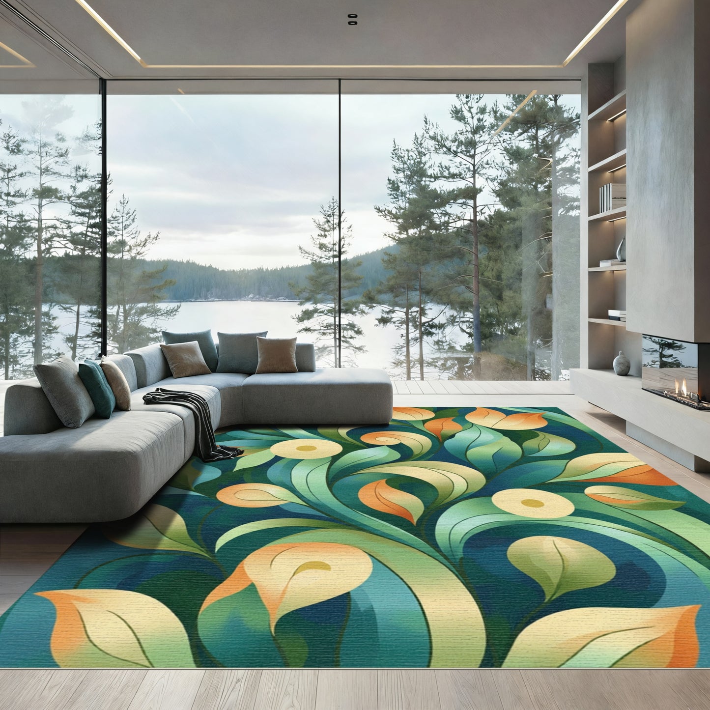 Emerald Swirl Floral Botanical Bloom Rug