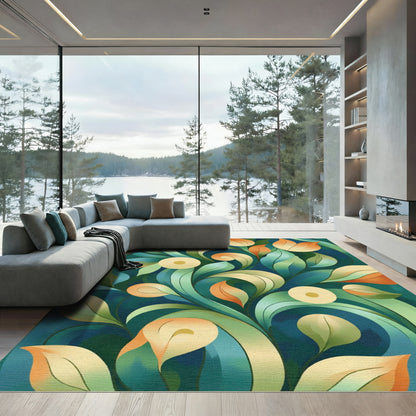 Emerald Swirl Floral Botanical Bloom Rug