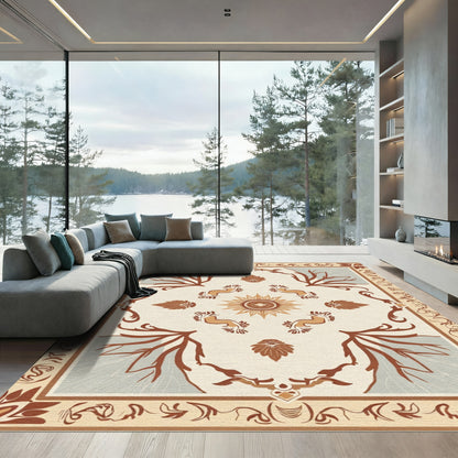 Earthy Sunburst Branch Motif Rug