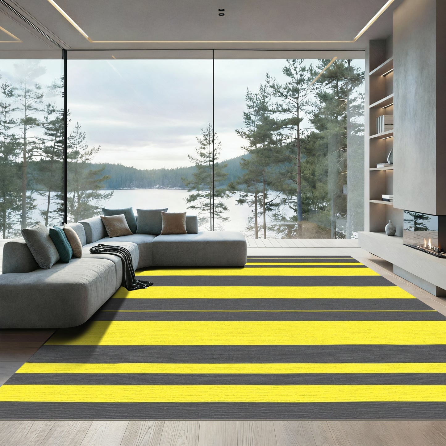 Bold Yellow Gray Stripe Rug