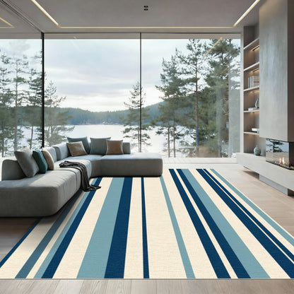 Naval Blue Cream Vertical Stripe Rug
