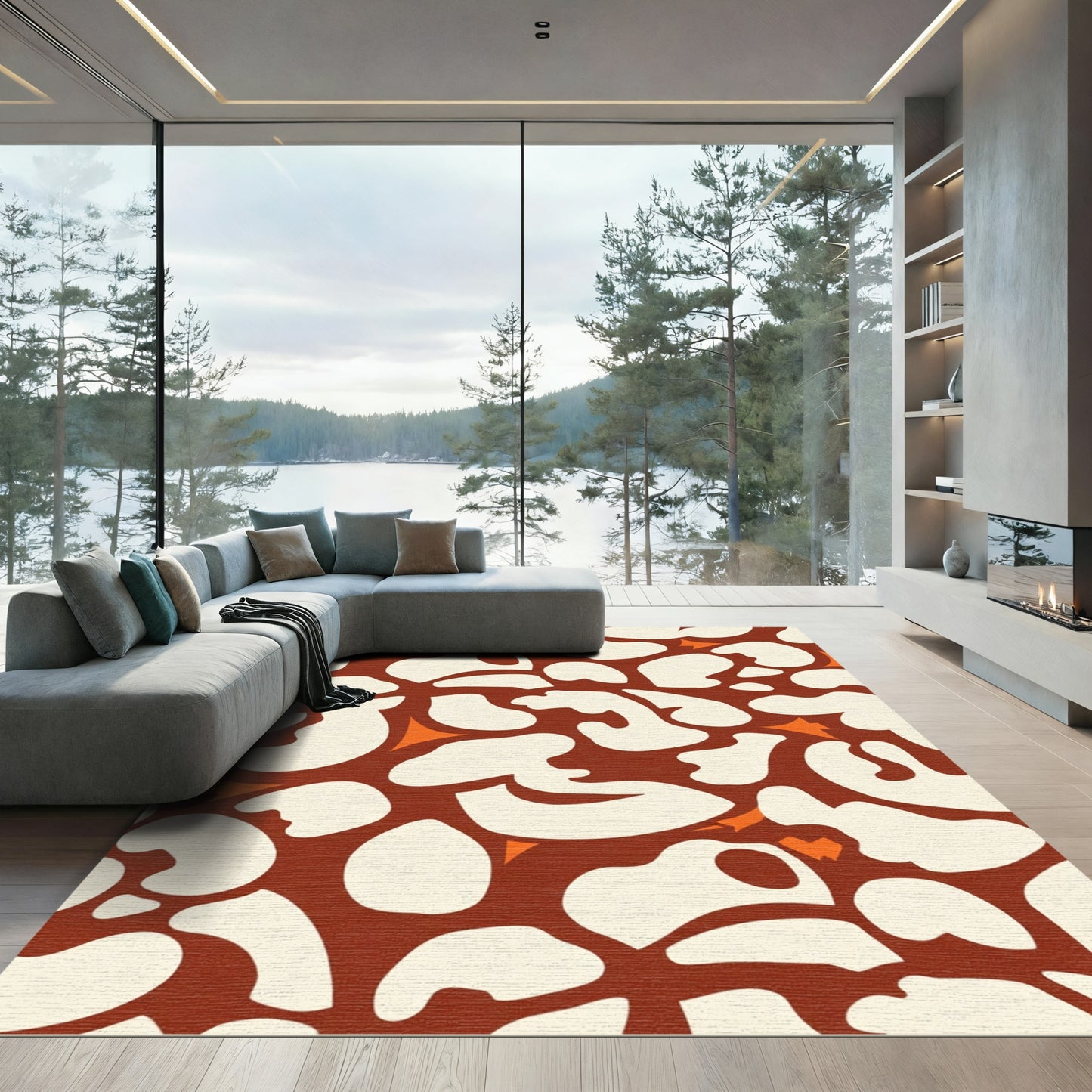 Retro Cream Abstract Organic Shapes Rug