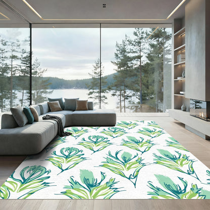 Teal Green Leafy Abstract Repeats Rug