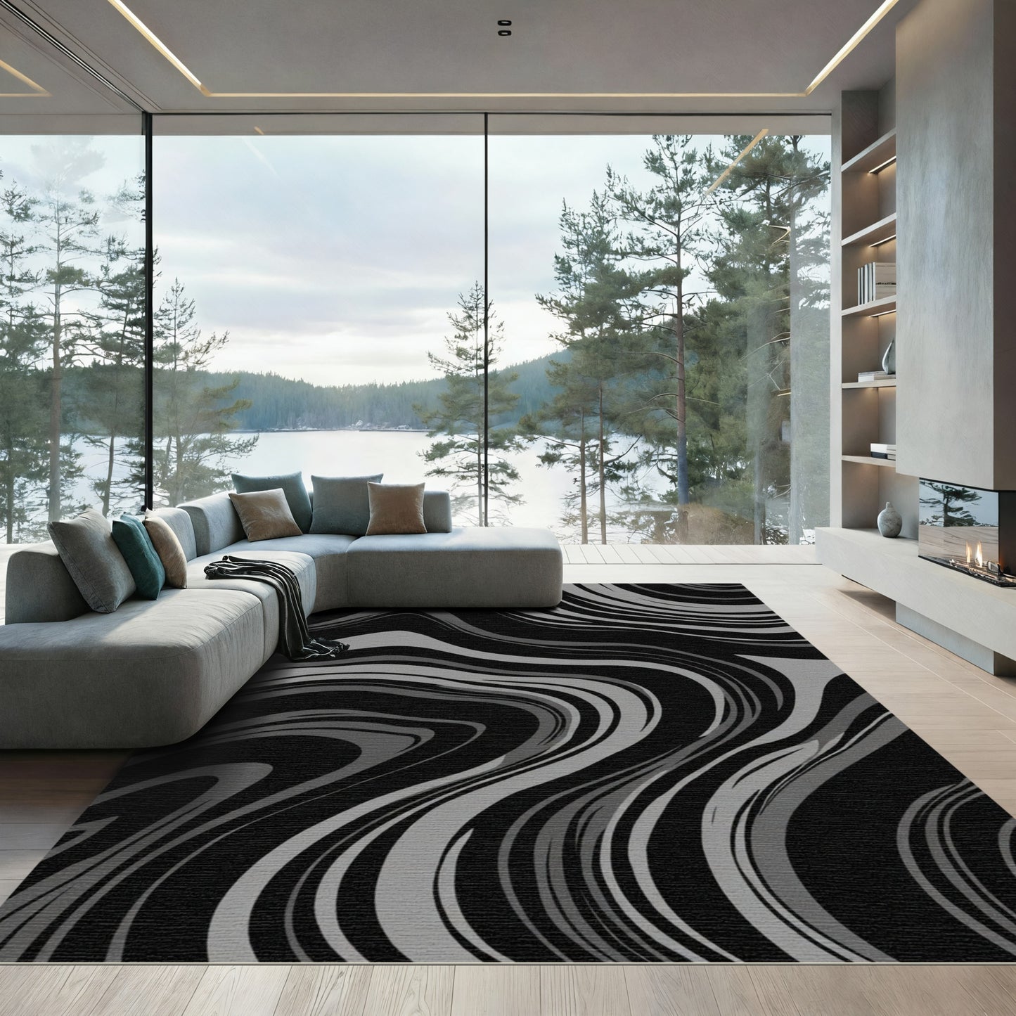 Gray Swirling Abstract Marble Rug