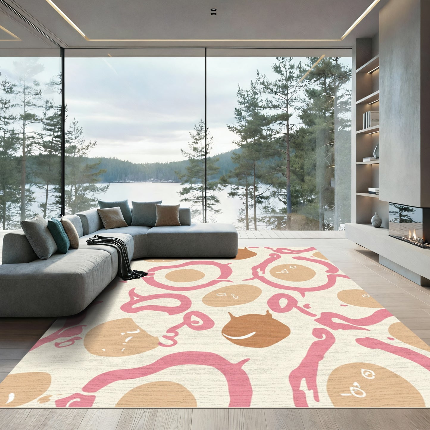 Whimsical Pink Blob And Egg Shapes Rug