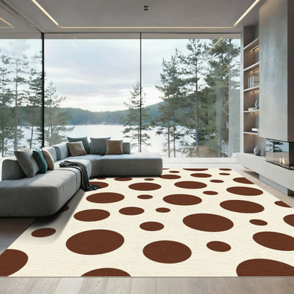 Brown Cream Polka Dot Concentric Circles Rug