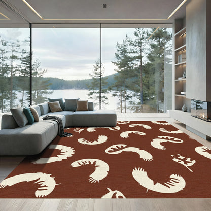 Brown Cream Abstract Feather Motif Rug