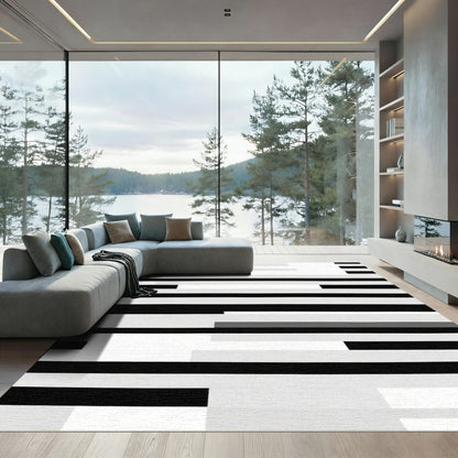 Monochrome Geometric Stripe Rectangles Rug