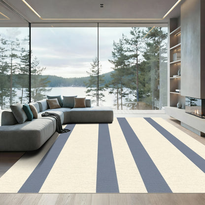 Cream and Blue Stripe Rug