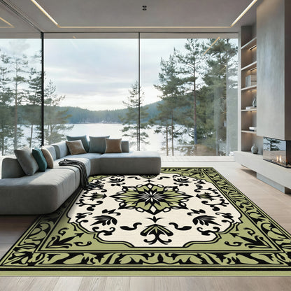 Olive Black Floral Medallion Vintage Rug