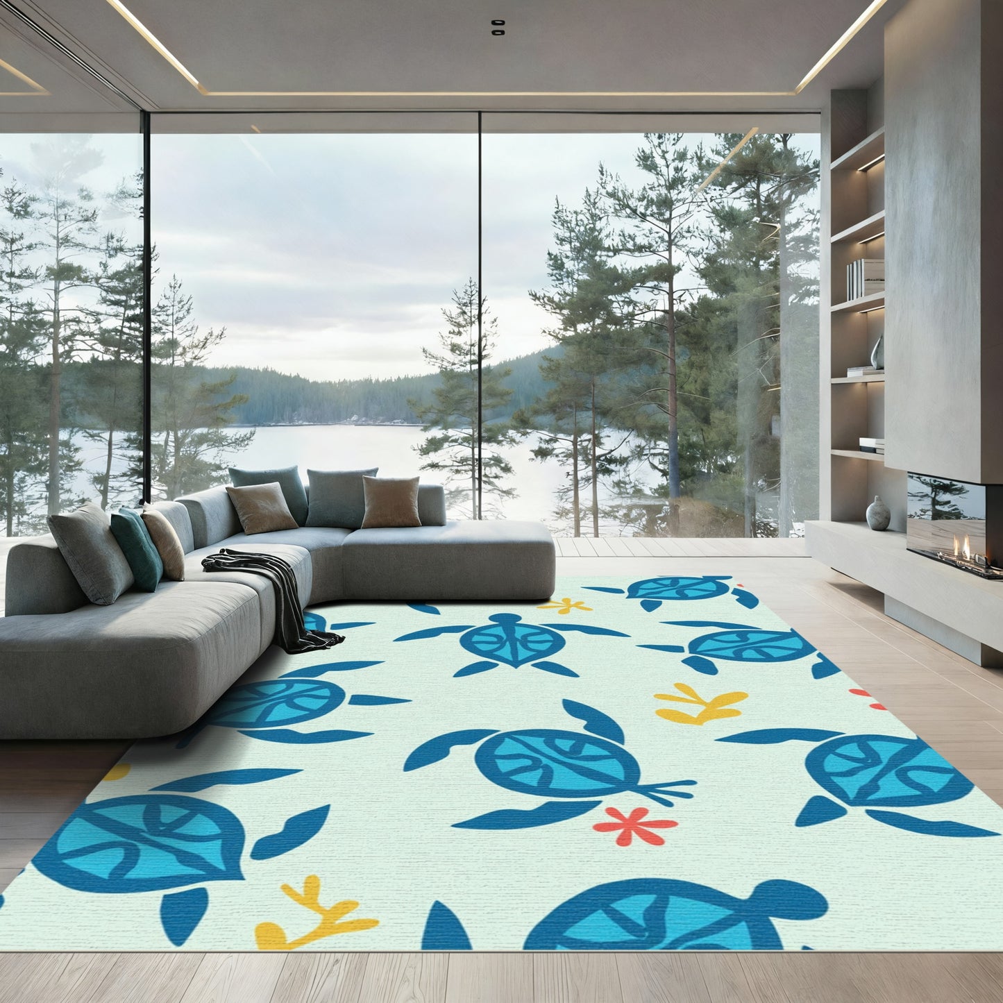 Blue Sea Turtle Coral Reef Rug