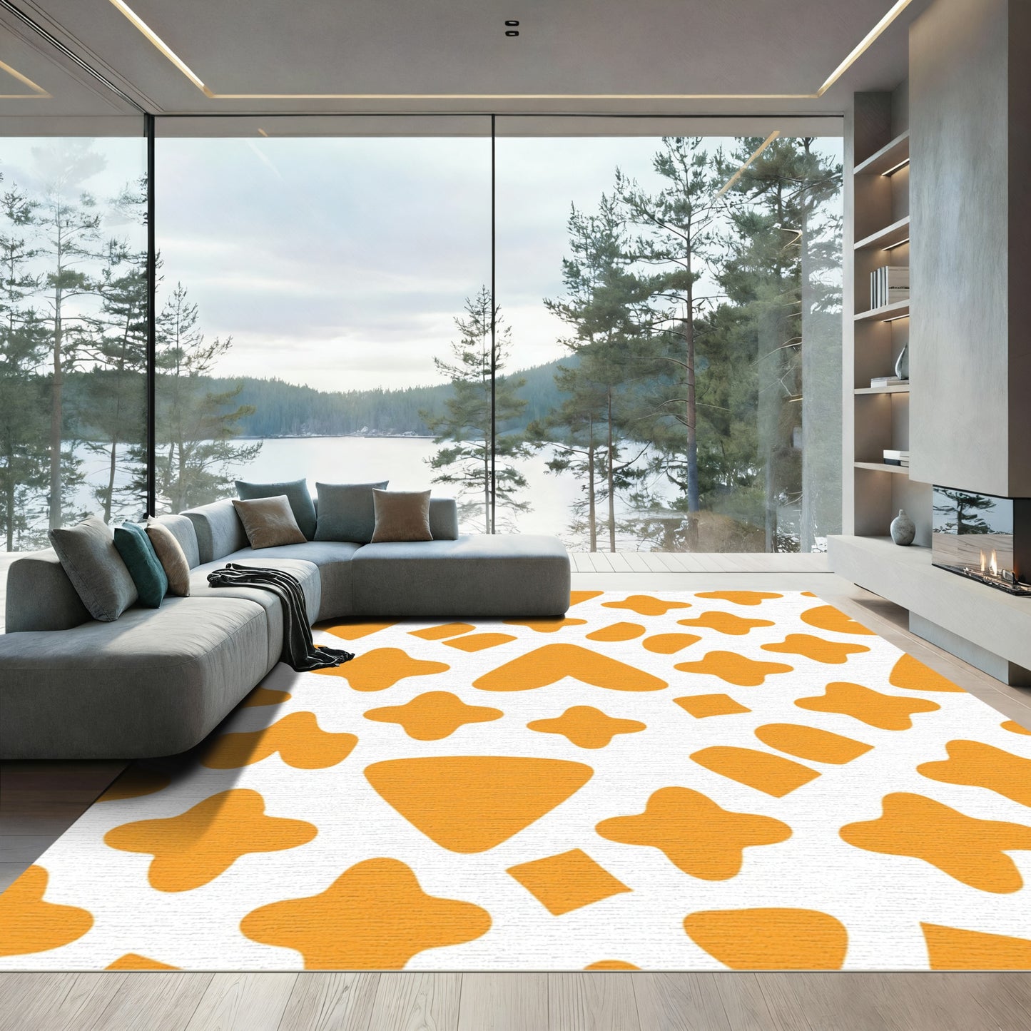 Modern Orange Abstract Geometric Shapes Rug