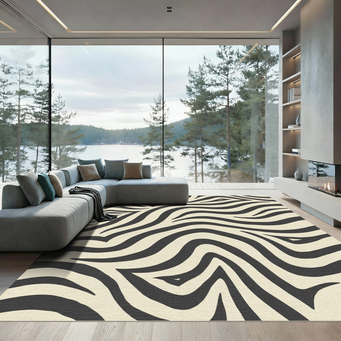 Cream Black Zebra Stripe Classic Rug