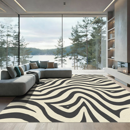Cream Black Zebra Stripe Classic Rug