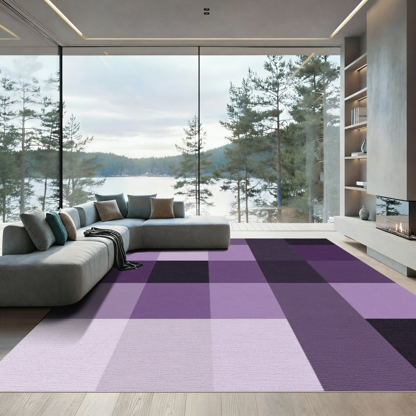 Amethyst Plaid Geometric Squares Rug