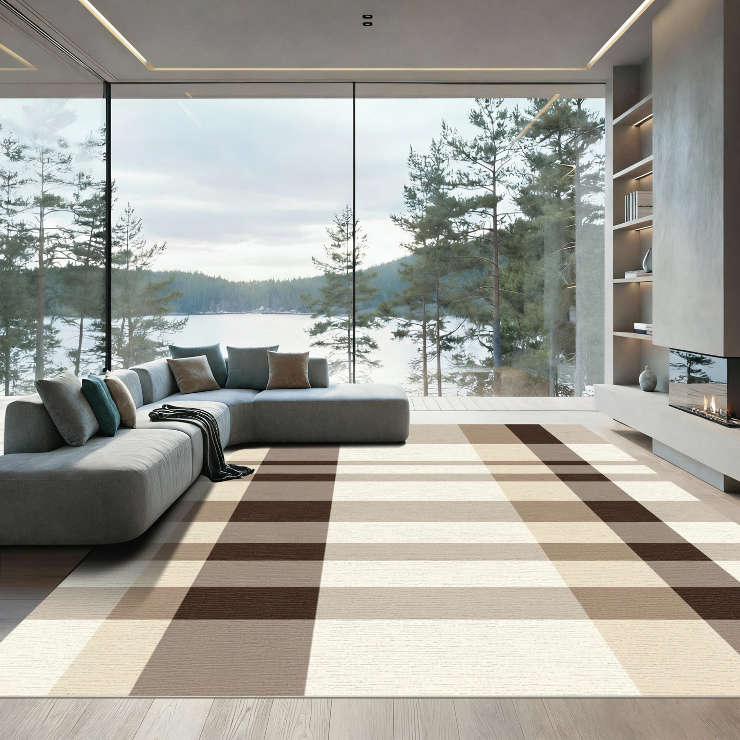 Earthy Tone Plaid Checkered Rug