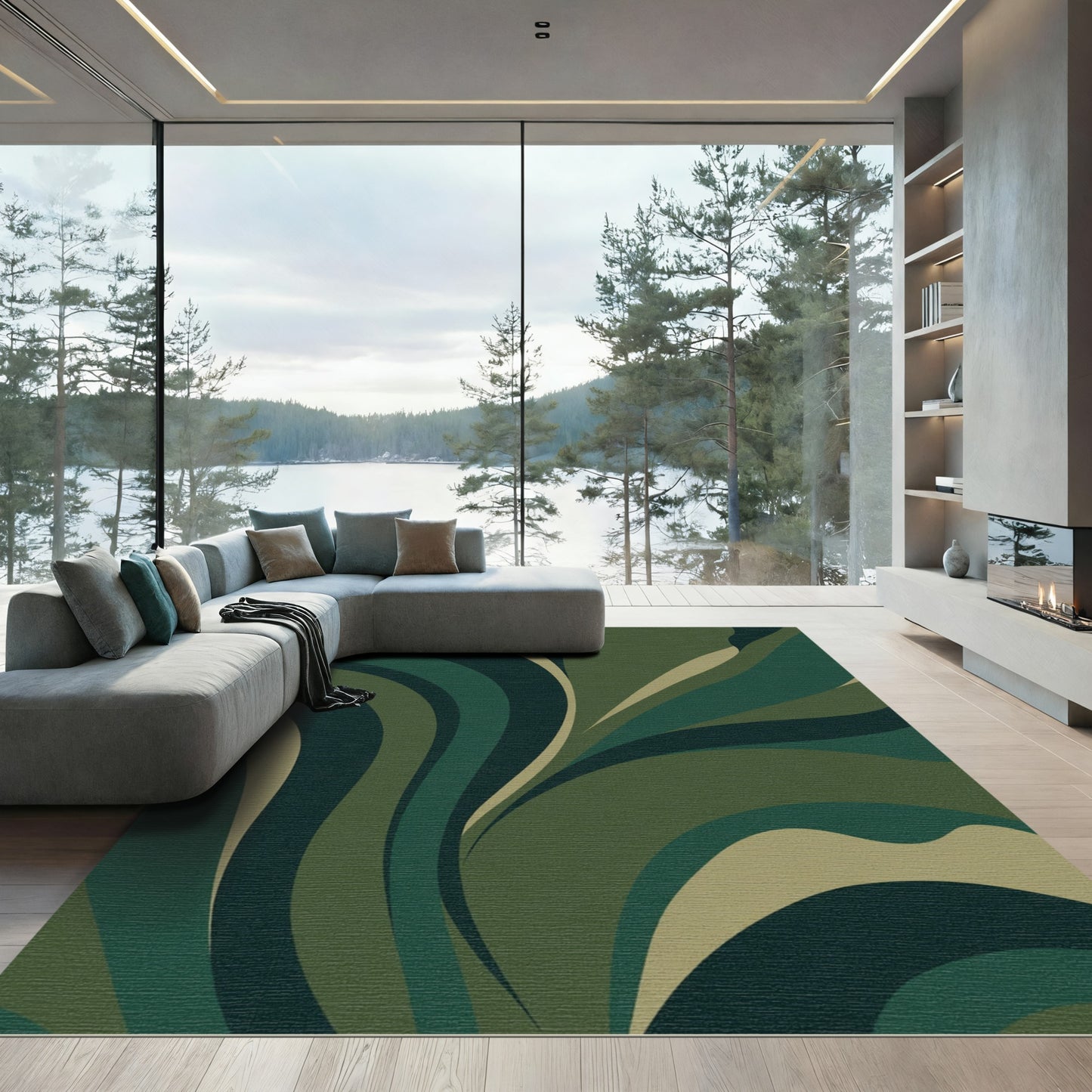Deep Green Organic Flow Rug