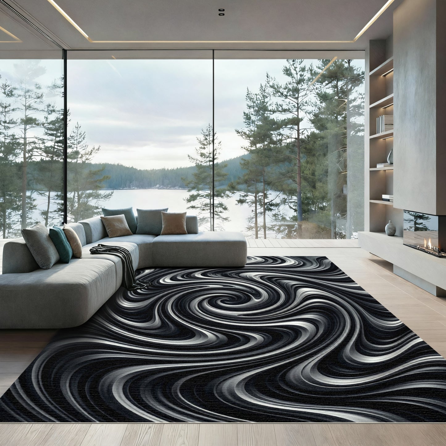 Monochromatic Swirl Abstract Texture Rug