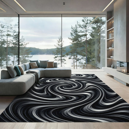 Monochromatic Swirl Abstract Texture Rug