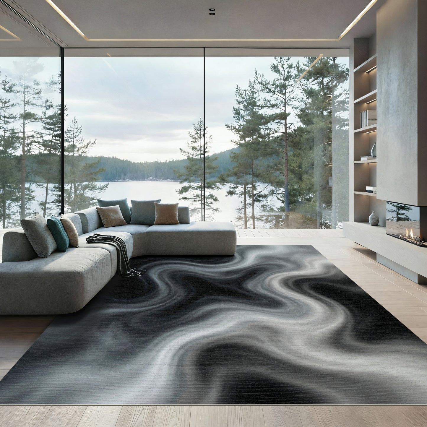 Monochromatic Swirling Smoke Abstract Rug