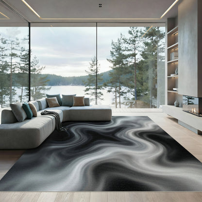 Monochromatic Swirling Smoke Abstract Rug