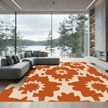 Terracotta Floral Sunburst Medallion Rug