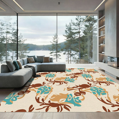Earthy Brown Teal Crab Branch Composition Rug