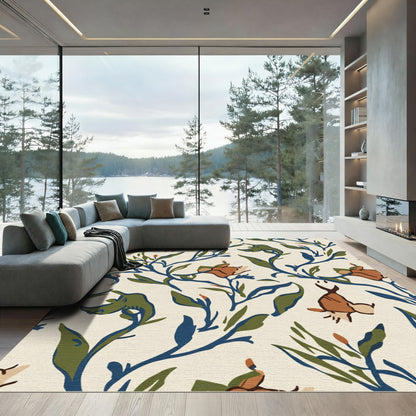 Earthy Folk Art Floral Animal Rug