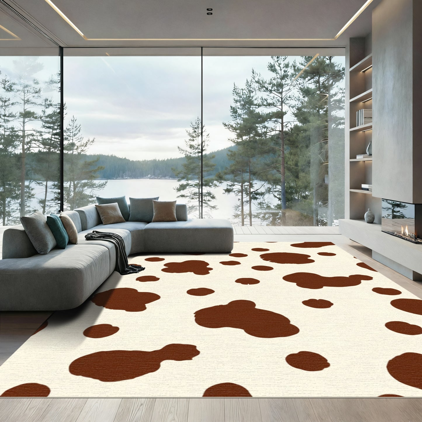 Brown Spots Cream Cowhide Rug