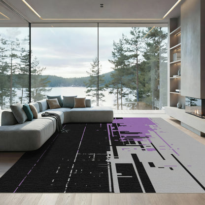Minimalist black purple geometric fragmentation Rug