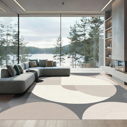 Neutral Geometric Mid-Century Circles Rug