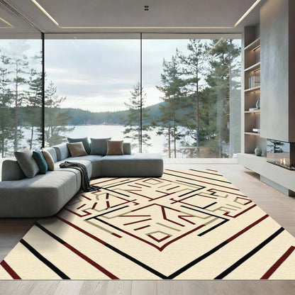 Abstract Diamond Lines Cream Rug
