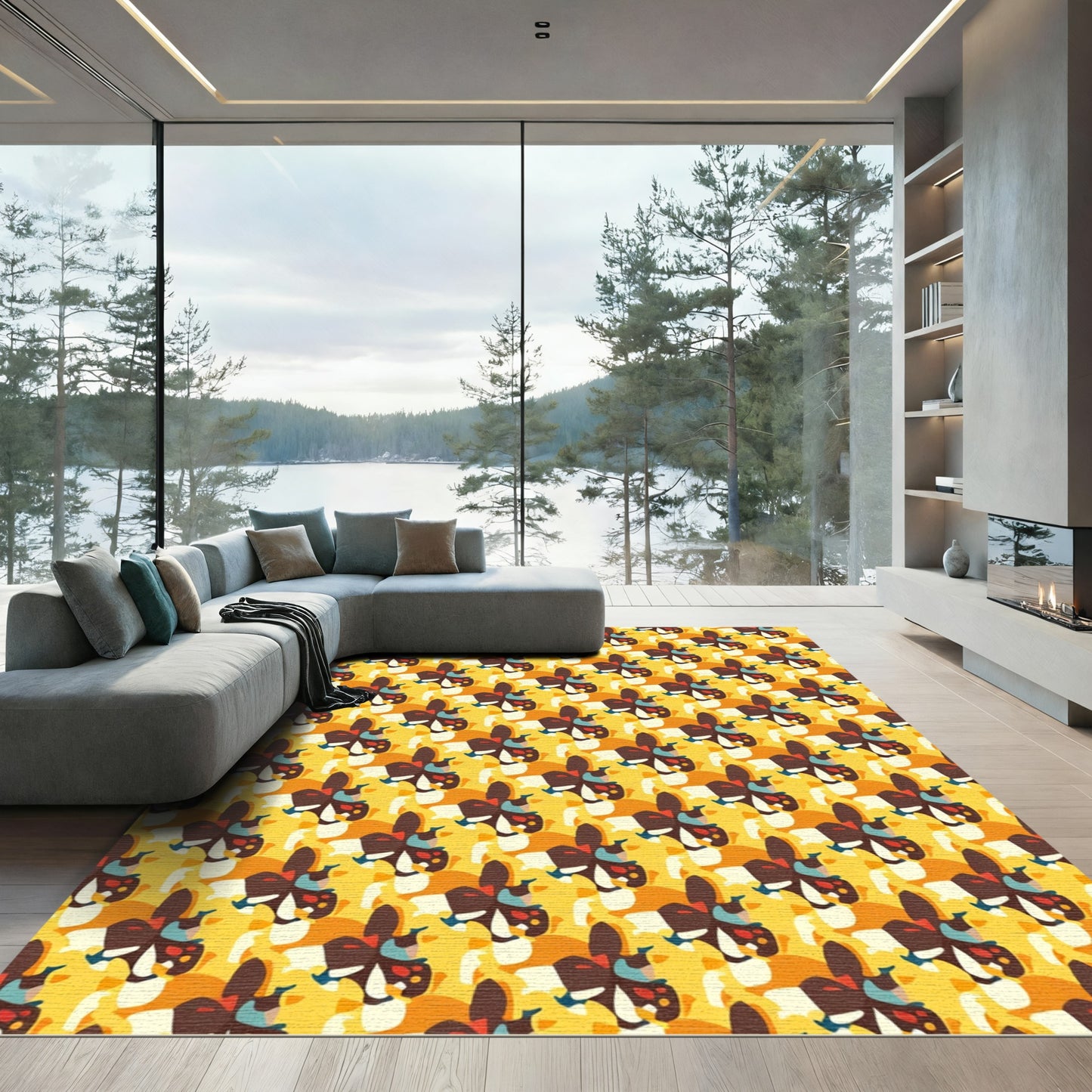 Abstract Butterfly Bloom Yellow Rug
