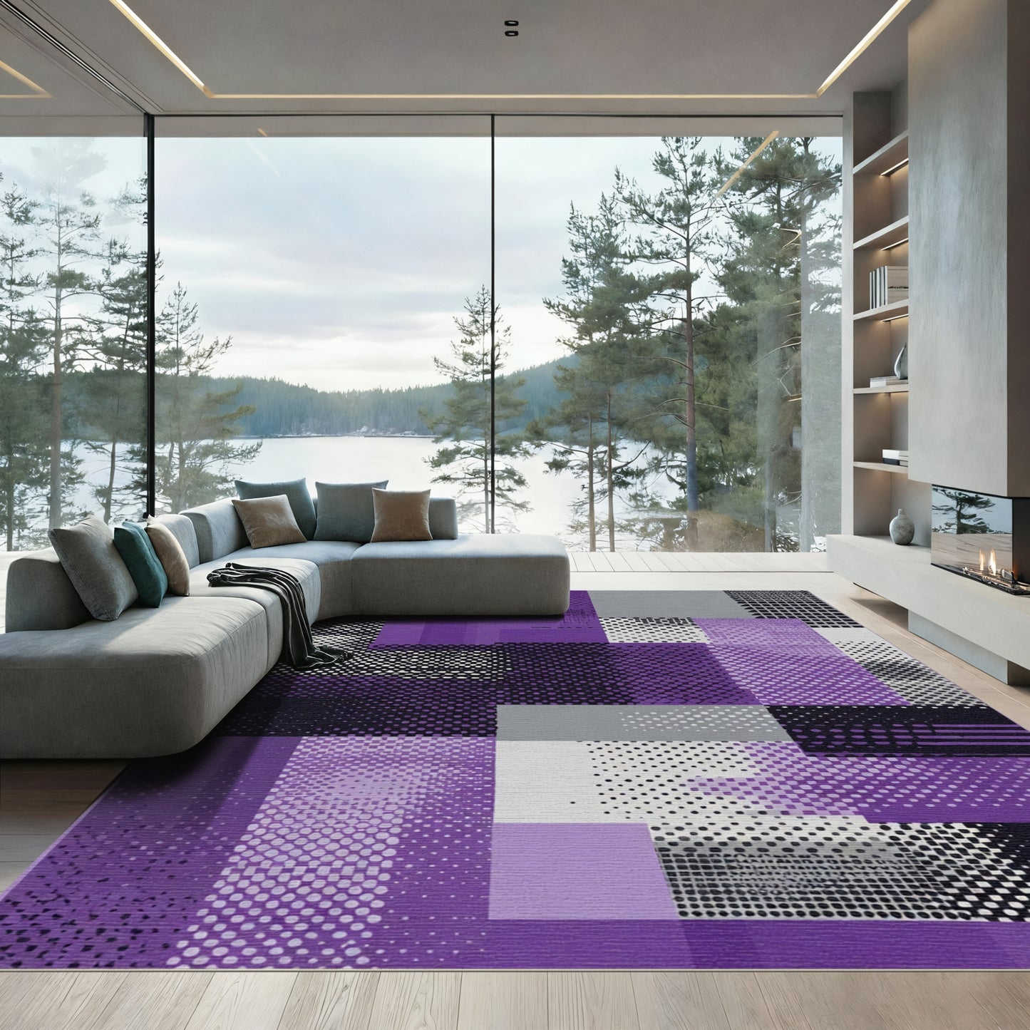 Plum Halftone Geometric Collage Rug